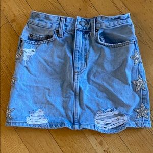 Carmar Denim Skirt Silver Glitter Stars (worn)